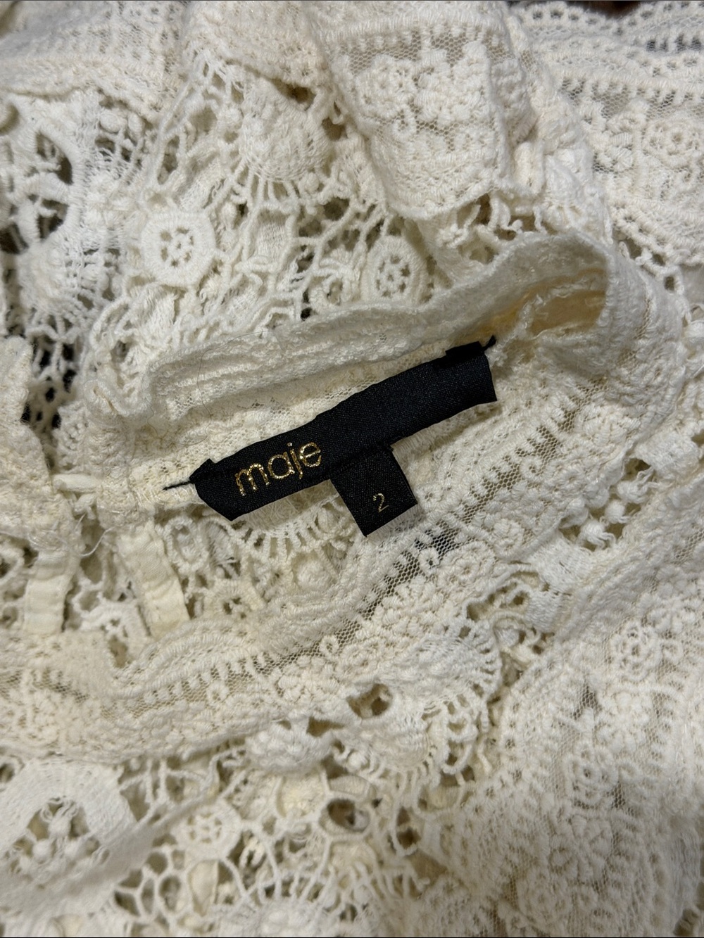 Maje Lace Crochet Long-Sleeve Top in Cream - Picture 7 of 7